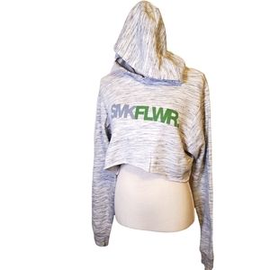 SMKFLWR | Women's gray-toned brand graphic front cropped hoodie. Size small.